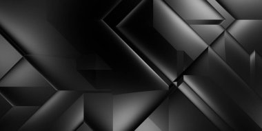 Siyah üç boyutlu geometrik arkaplan. Moda lüks minimalist tasarım. Geometrik şablon. Karanlık elementleri olan birinci sınıf soyut duvar kâğıdı. Poster, broşür, sunum, web sitesi için özel tasarım.