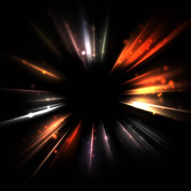 Işık huzmeleri ve parlayan parçacıkların kesiştiği güzel bir zemin. Canlı renkli ışıkların duvar kâğıdı. Parlak ışık görüntüsü.