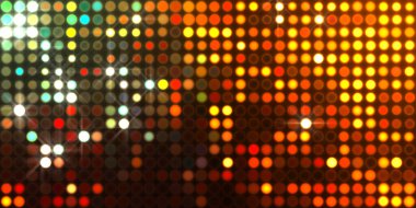 Parlak desenli duvar kağıdı. Sahne ışıkları olan renkli ışıkların ihtişamlı arkaplanı. Parlayan ışıklar siyah arka planda parti izleri. Sahne veya stadyum ışıklarının dijital illüstrasyonu. 