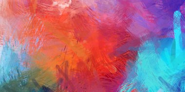 Soyut arkaplanda pürüzlü fırça darbeleri. Fırça boyası. Renkli boya darbeleri. Eşsiz duvar sanatı. Tuvaldeki modern sanat. Renkli çağdaş sanat eserleri.
