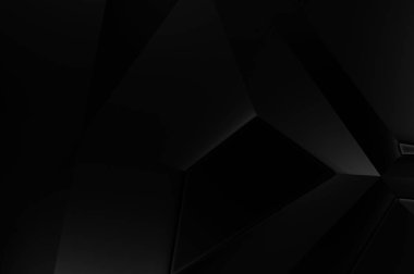 Lüks minimalist tasarım. Fütürist şablon. Karanlık elementleri olan birinci sınıf soyut duvar kâğıdı. Zarif bir zemin. Siyah üç boyutlu geometrik arkaplan. Poster, broşür, sunum için tasarım.