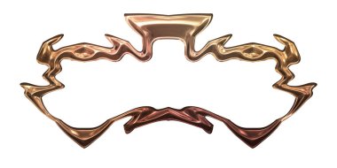 Üç boyutlu metalik illüstrasyon. Beyaz arka planda izole edilmiş fantezi çerçevesi. Davetiyeler, posterler, menü, hatıra defteri ve sunum için mükemmel. Metnin için şablon.