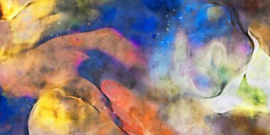 Kova desenli illüstrasyon. Çağdaş ve modern doku. Soyut renk boyama arka planı. Yaratıcı ve sanatsal duvar kağıdı. Fırçalanmış şekilleri ve lekeleri olan sanatsal duvar..