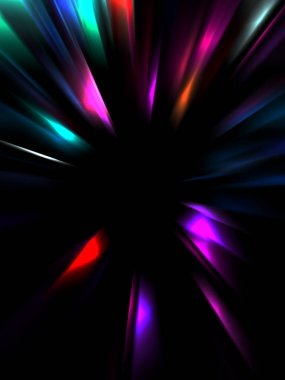 Siyah arkaplanda izole edilmiş dinamik ışık ışınları. Parlayan renkli ışık parçacıklarının grafiksel 2d çizimi.