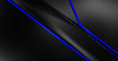 Metin için kopyalama alanı olan soyut siyah paneller. Üç boyutlu illüstrasyon. Renkli ışık özellikli koyu renk tasarım şablonu. Zarif geometrik parlak çizgili arka plan. Minimalist geometrik kapak grafiği.