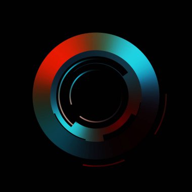 Gelecekçi hud arayüzü elementi. Soyut geometrik arkaplan. Dijital teknolojinin grafiksel çizimi siyah arkaplanda izole edildi..