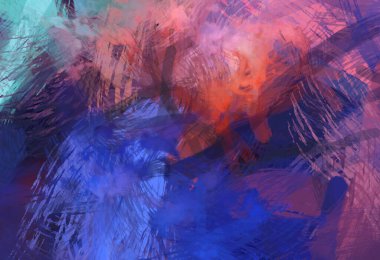 Soyut arkaplanda pürüzlü fırça darbeleri. Fırça boyası. Renkli boya darbeleri. Eşsiz duvar sanatı. Tuvaldeki modern sanat. Renkli çağdaş sanat eserleri.