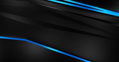 Metin için kopyalama alanı olan soyut siyah paneller. Üç boyutlu illüstrasyon. Renkli ışık özellikli koyu renk tasarım şablonu. Zarif geometrik parlak çizgili arka plan. Minimalist geometrik kapak grafiği.