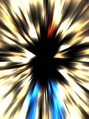 Siyah arkaplanda izole edilmiş dinamik ışık ışınları. Parlayan renkli ışık parçacıklarının grafiksel 2d çizimi.