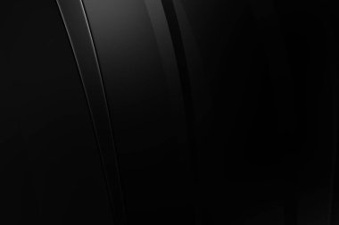 Siyah kıvrımlı yüzey. 3 boyutlu illüstrasyon. Soyut fütüristik geçmiş. Minimalist geometrik kapak tasarımı. Çarpık siyah çizgiler. Lüks dokuma duvar kağıdı. Zarif arkaplan.