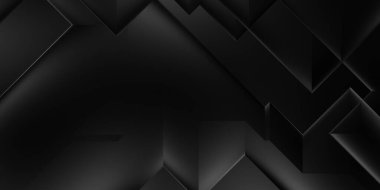 Siyah üç boyutlu geometrik arkaplan. Moda lüks minimalist tasarım. Geometrik şablon. Karanlık elementleri olan birinci sınıf soyut duvar kâğıdı. Poster, broşür, sunum, web sitesi için özel tasarım.