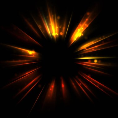 Işık huzmeleri ve parlayan parçacıkların kesiştiği güzel bir zemin. Canlı renkli ışıkların duvar kâğıdı. Parlak ışık görüntüsü.