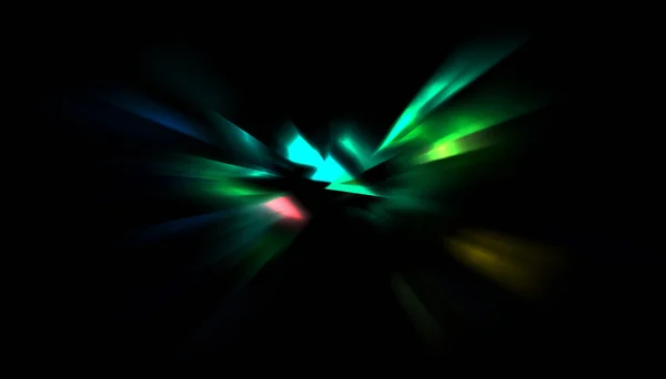 光るライトの動きのクールな背景 あなたのデザインのための活気のあるカラフルなポータルテンプレート ワームホール形状を形成する運動中の光線と光る粒子 — ストック写真