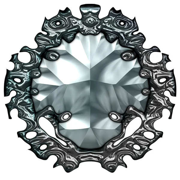 Beyaz arka planda izole bir mücevher. Mücevherli bir fantezi mücevherin 3 boyutlu görüntüsü. Masal elementi. Lüks grafik duvar kağıdı.