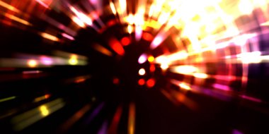 Parlayan ışıkları hareket ettirmenin havalı arka planı. Tasarımınız için canlı renkli bir portal şablonu. Işık ışınları ve hareket halindeki ışıldayan parçacıklar bir solucan deliği şekli oluşturuyor..