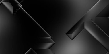 Siyah üç boyutlu geometrik arkaplan. Moda lüks minimalist tasarım. Geometrik şablon. Karanlık elementleri olan birinci sınıf soyut duvar kâğıdı. Poster, broşür, sunum, web sitesi için özel tasarım.