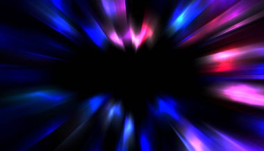 Siyah arkaplanda izole edilmiş dinamik ışık ışınları. Parlayan renkli ışık parçacıklarının grafiksel 2d çizimi.
