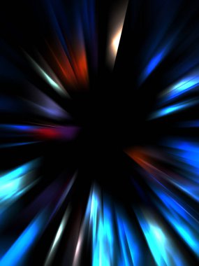 Siyah arkaplanda izole edilmiş dinamik ışık ışınları. Parlayan renkli ışık parçacıklarının grafiksel 2d çizimi.