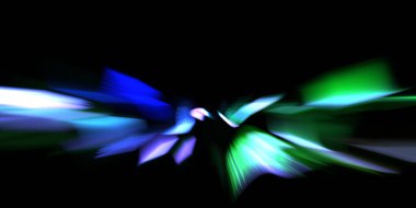 Güzel canlı renklerle enerji patlaması. Siyah arkaplanda izole edilmiş dinamik ışık ışınları. Parlayan renkli ışık parçacıklarının grafiksel 2D çizimi. Parlak tasarım şablonu.