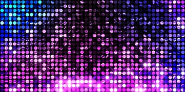 Parlayan ışıklar siyah arka planda parti izleri. Sahne veya stadyum ışıklarının dijital illüstrasyonu. Parlak desenli duvar kağıdı. Sahne ışıkları ile renkli ışıkların ihtişamlı arkaplanı.