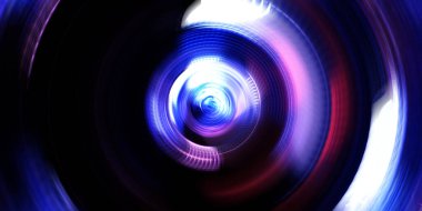 Fotoğraf makinesi konsepti. Soyut arkaplan. Dönen ışık ışınları. Hareketli kavramsal duvar kağıdı. Grafik dijital illüstrasyon. Parlayan neon ışıkları. Parlak sunum tasarım şablonu.