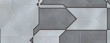 Katmanlı paneller. Fütürist soyut duvar kağıdı. Geometrik teknolojik yansıtıcı arka plan 3D metalik doku. Uzay gemisi desen yüzeyi.