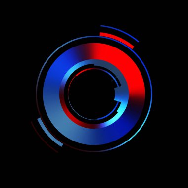 Gelecekçi hud arayüzü elementi. Soyut geometrik arkaplan. Dijital teknolojinin grafiksel çizimi siyah arkaplanda izole edildi..