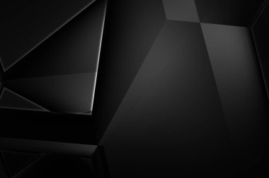 Lüks minimalist tasarım. Fütürist şablon. Karanlık elementleri olan birinci sınıf soyut duvar kâğıdı. Zarif bir zemin. Siyah üç boyutlu geometrik arkaplan. Poster, broşür, sunum için tasarım.
