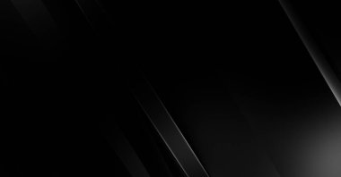 Geometrik katmanlı 3 boyutlu siyah arkaplan. Soyut koyu fütüristik duvar kağıdı. Zarif, parlak çizgili arka plan. Poster, broşür, sunum ve web sitesi için geometrik şablon tasarımı.