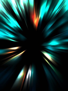 Siyah arkaplanda izole edilmiş dinamik ışık ışınları. Parlayan renkli ışık parçacıklarının grafiksel 2d çizimi.