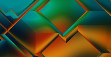 3 boyutlu illüstrasyon. Moda, basit geometrik renk gradyan arkaplan. Geometrik dinamik şekiller. Gölgeli teknoloji dijital şablonu ve gradyan arkaplanda ışıklar.  