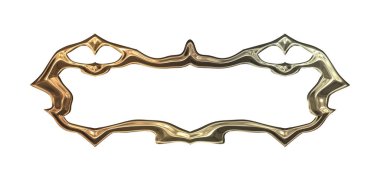 Üç boyutlu metalik illüstrasyon. Beyaz arka planda izole edilmiş fantezi çerçevesi. Davetiyeler, posterler, menü, hatıra defteri ve sunum için mükemmel. Metnin için şablon.