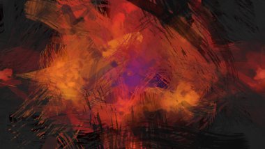 Soyut arkaplanda pürüzlü fırça darbeleri. Fırça boyası. Renkli boya darbeleri. Eşsiz duvar sanatı. Tuvaldeki modern sanat. Renkli çağdaş sanat eserleri.