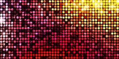 Parlayan ışıklar siyah arka planda parti izleri. Sahne veya stadyum ışıklarının dijital illüstrasyonu. Parlak desenli duvar kağıdı. Sahne ışıkları ile renkli ışıkların ihtişamlı arkaplanı.