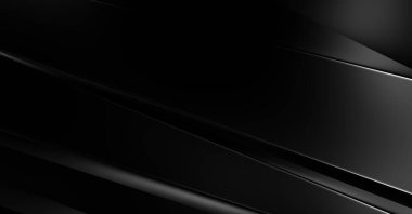 Geometrik katmanlı 3 boyutlu siyah arkaplan. Soyut koyu fütüristik duvar kağıdı. Zarif, parlak çizgili arka plan. Poster, broşür, sunum ve web sitesi için geometrik şablon tasarımı.