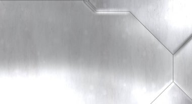 SciFi panelleri duvar. Gelecekçi kavramsal tasarım arka planı. Uzay gemisi desenli duvar kağıdı. Fırçalanmış teknoloji şablonu yüzeyi. Üç boyutlu illüstrasyon. Hasarlı ve çökmüş teknoloji.