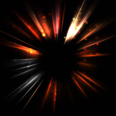 Işık huzmeleri ve parlayan parçacıkların kesiştiği güzel bir zemin. Canlı renkli ışıkların duvar kâğıdı. Parlak ışık görüntüsü.