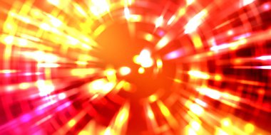 Parlayan ışıkları hareket ettirmenin havalı arka planı. Tasarımınız için canlı renkli bir portal şablonu. Işık ışınları ve hareket halindeki ışıldayan parçacıklar bir solucan deliği şekli oluşturuyor..