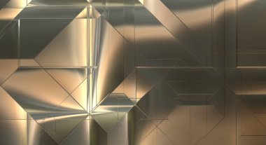 Parlak saten kaplama yüzey teknolojisi 3 boyutlu desen. Lüks yansımalı metal panel dokusu. Arkaplan, duvar kağıdı, uzay gemisi gövdesi için cilalanmış geometrik metal yansıtıcı fütüristik malzeme.
