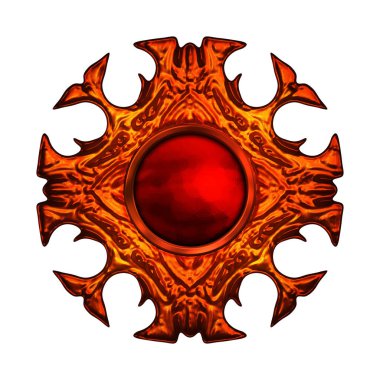 Beyaz arka planda izole bir mücevher. Mücevherli bir fantezi mücevherin 3 boyutlu görüntüsü. Masal elementi. Lüks grafik duvar kağıdı.