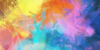 Soyut arkaplanda pürüzlü fırça darbeleri. Fırça boyası. Renkli boya darbeleri. Eşsiz duvar sanatı. Tuvaldeki modern sanat. Renkli çağdaş sanat eserleri.