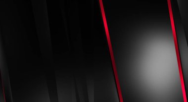 Metin için kopyalama alanı olan soyut siyah paneller. Üç boyutlu illüstrasyon. Renkli ışık özellikli koyu renk tasarım şablonu. Zarif geometrik parlak çizgili arka plan. Minimalist geometrik kapak grafiği.