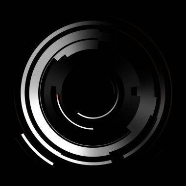 Gelecekçi hud arayüzü elementi. Soyut geometrik arkaplan. Dijital teknolojinin grafiksel çizimi siyah arkaplanda izole edildi..