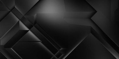 Siyah üç boyutlu geometrik arkaplan. Moda lüks minimalist tasarım. Geometrik şablon. Karanlık elementleri olan birinci sınıf soyut duvar kâğıdı. Poster, broşür, sunum, web sitesi için özel tasarım.