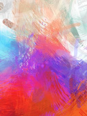 Soyut arkaplanda pürüzlü fırça darbeleri. Fırça boyası. Renkli boya darbeleri. Eşsiz duvar sanatı. Tuvaldeki modern sanat. Renkli çağdaş sanat eserleri.