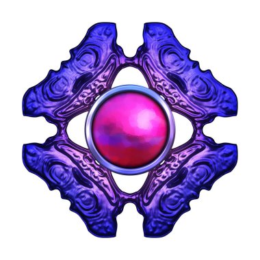 Beyaz arka planda izole bir mücevher. Mücevherli bir fantezi mücevherin 3 boyutlu görüntüsü. Masal elementi. Lüks grafik duvar kağıdı.