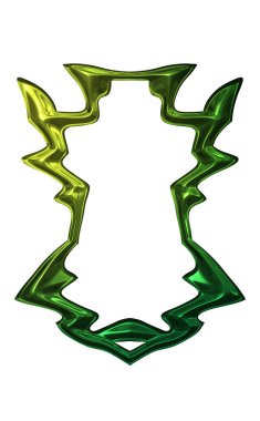 Üç boyutlu metalik illüstrasyon. Beyaz arka planda izole edilmiş fantezi çerçevesi. Davetiyeler, posterler, menü, hatıra defteri ve sunum için mükemmel. Metnin için şablon.