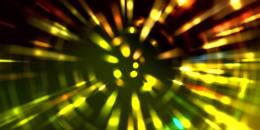 Parlayan ışıkları hareket ettirmenin havalı arka planı. Tasarımınız için canlı renkli bir portal şablonu. Işık ışınları ve hareket halindeki ışıldayan parçacıklar bir solucan deliği şekli oluşturuyor..