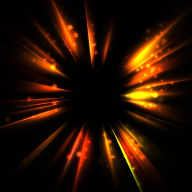 Işık huzmeleri ve parlayan parçacıkların kesiştiği güzel bir zemin. Canlı renkli ışıkların duvar kâğıdı. Parlak ışık görüntüsü.