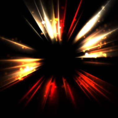 Işık huzmeleri ve parlayan parçacıkların kesiştiği güzel bir zemin. Canlı renkli ışıkların duvar kâğıdı. Parlak ışık görüntüsü.